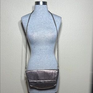 Reiss Silver Crossbody Bag with Metallic Finish